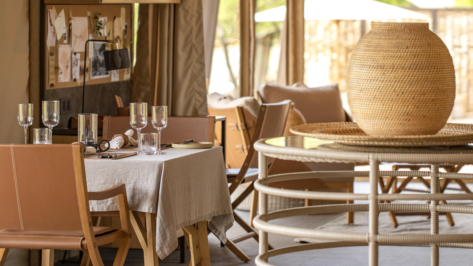 Sabora main dining room area set up daytime wine glasses on table dominyk lever 3