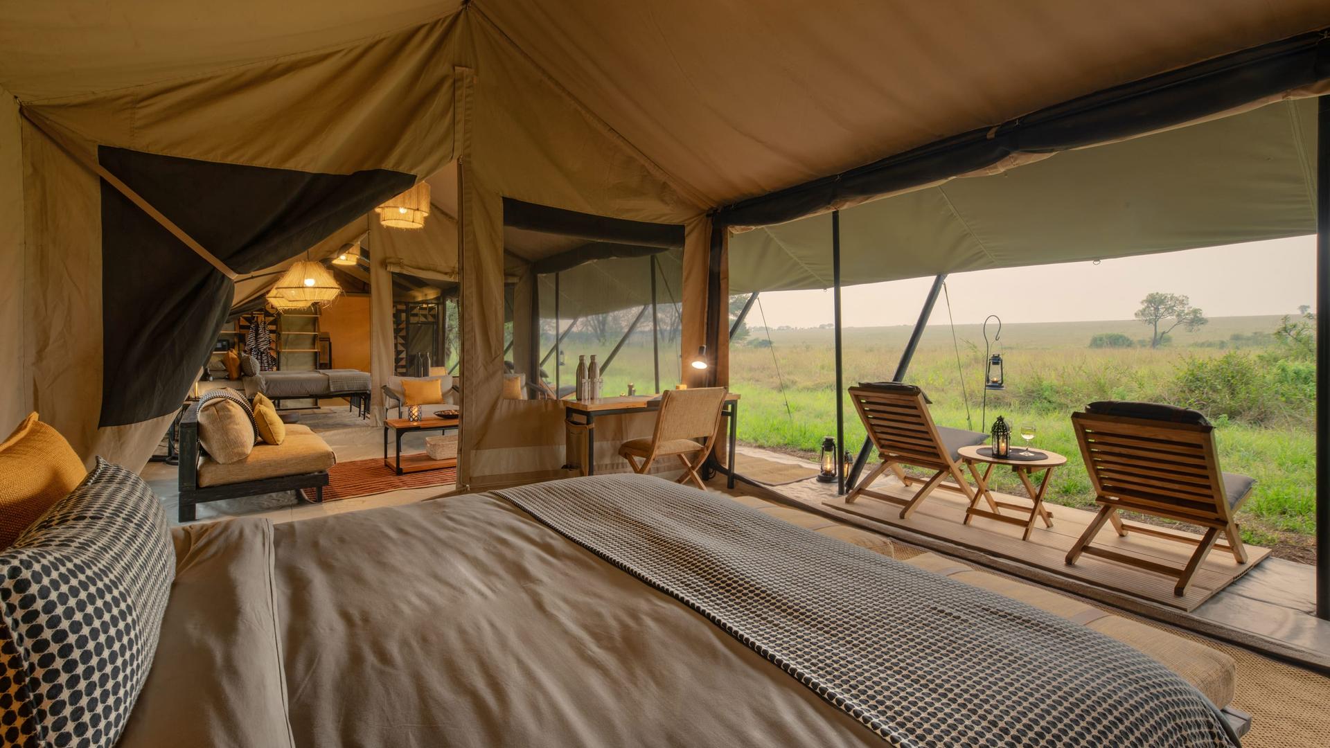 Asilia africa ubuntu migration camp double room in family tent with view