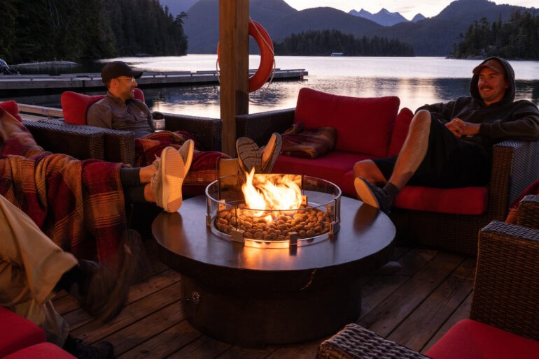 Corporate group relaxing during evening at Nootka Sound Resort