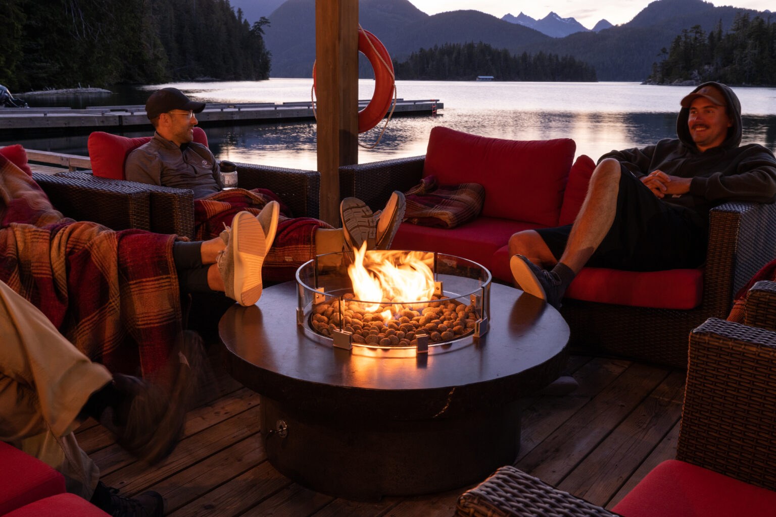 Corporate group relaxing during evening at Nootka Sound Resort